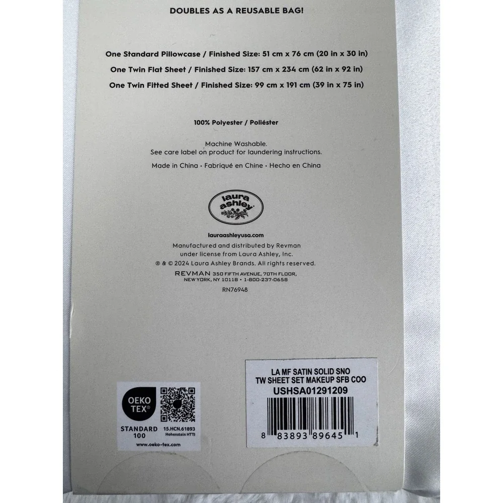 Laura Ashley Satin Twin Sheet Set‎ Classic White Tinsley Cottage Shabby Country